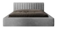 Lit coffre CERVIN – Velours doux Nacre de béton – 160x200 cm – Sommier relevable – Design contemporain 