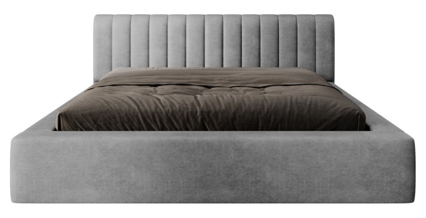 Lit coffre CERVIN – Velours doux Nacre de béton – 160x200 cm – Sommier relevable – Design contemporain 