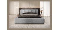 Lit coffre CERVIN – Velours doux Nacre de béton – 160x200 cm – Sommier relevable – Design contemporain