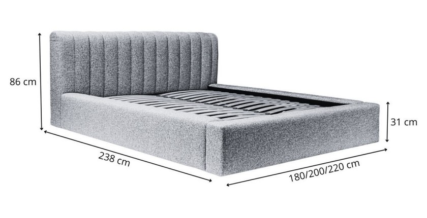 Lit coffre CERVIN – Velours doux Nacre de béton – 160x200 cm – Sommier relevable – Design contemporain 