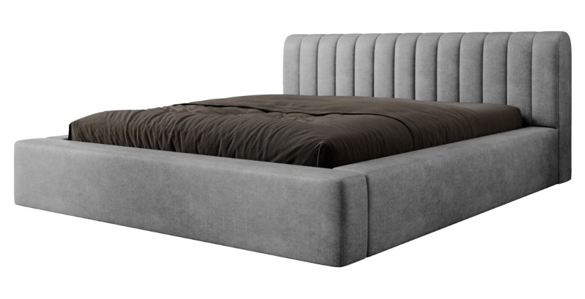 Lit coffre CERVIN – Velours doux Nacre de béton – 160x200 cm – Sommier relevable – Design contemporain 