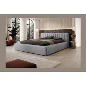 Lit coffre CERVIN – Velours doux Nacre de béton – 160x200 cm – Sommier relevable – Design contemporain 