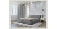 Lit coffre CERVIN – Velours doux Nacre de béton – 160x200 cm – Sommier relevable – Design contemporain 
