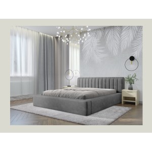 Lit coffre CERVIN – Velours doux Nacre de béton – 160x200 cm – Sommier relevable – Design contemporain 