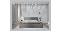 Lit coffre CERVIN – Velours doux Nacre de béton – 160x200 cm – Sommier relevable – Design contemporain 