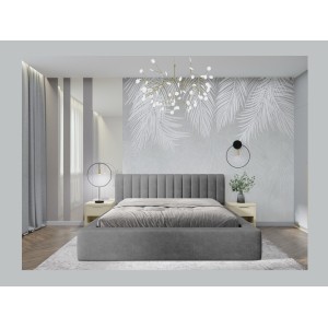 Lit coffre CERVIN – Velours doux Nacre de béton – 160x200 cm – Sommier relevable – Design contemporain 