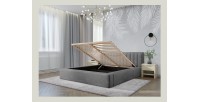 Lit coffre CERVIN – Velours doux Nacre de béton – 160x200 cm – Sommier relevable – Design contemporain 