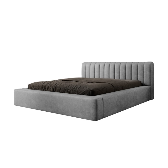 Lit coffre CERVIN – Velours doux Nacre de béton – 180x200 cm – Sommier relevable – Design contemporain 