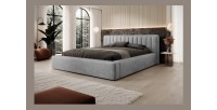 Lit coffre CERVIN – Velours doux Nacre de béton – 180x200 cm – Sommier relevable – Design contemporain 