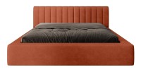 Lit coffre CERVIN – Velours doux Brique Toscane – 140x200 cm – Sommier relevable – Design élégant 