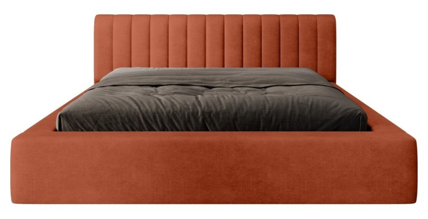 Lit coffre CERVIN – Velours doux Brique Toscane – 140x200 cm – Sommier relevable – Design élégant 
