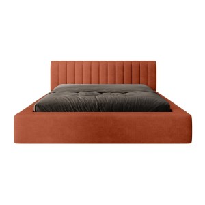 Lit coffre CERVIN – Velours doux Brique Toscane – 140x200 cm – Sommier relevable – Design élégant 