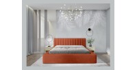 Lit coffre CERVIN – Velours doux Brique Toscane – 140x200 cm – Sommier relevable – Design élégant