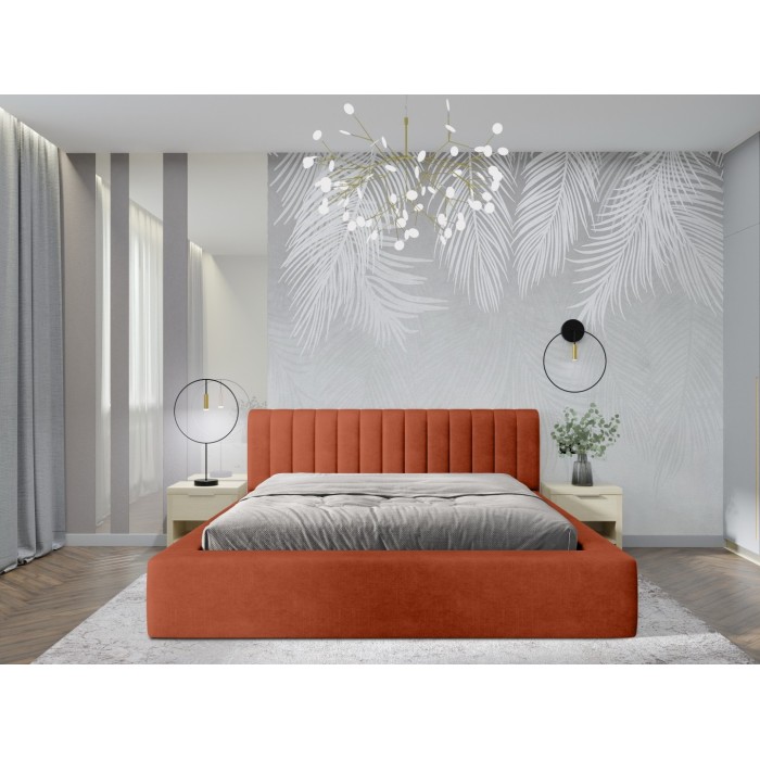 Lit coffre CERVIN – Velours doux Brique Toscane – 140x200 cm – Sommier relevable – Design élégant