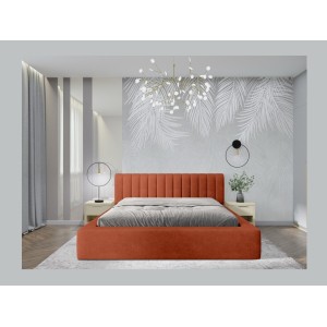 Lit coffre CERVIN – Velours doux Brique Toscane – 140x200 cm – Sommier relevable – Design élégant