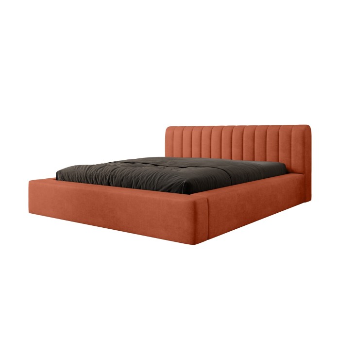 Lit coffre CERVIN – Velours doux Brique Toscane – 140x200 cm – Sommier relevable – Design élégant 
