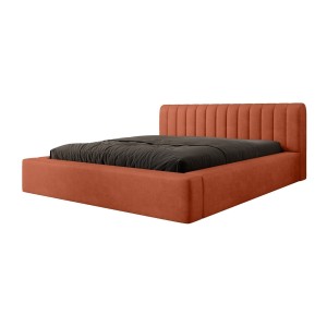Lit coffre CERVIN – Velours doux Brique Toscane – 140x200 cm – Sommier relevable – Design élégant 