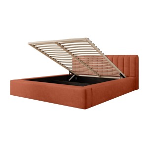 Lit coffre CERVIN – Velours doux Brique Toscane – 140x200 cm – Sommier relevable – Design élégant 