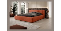 Lit coffre CERVIN – Velours doux Brique Toscane – 140x200 cm – Sommier relevable – Design élégant 