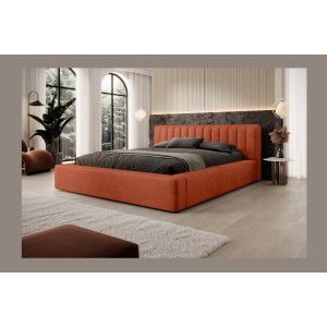 Lit coffre CERVIN – Velours doux Brique Toscane – 140x200 cm – Sommier relevable – Design élégant 