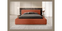 Lit coffre CERVIN – Velours doux Brique Toscane – 140x200 cm – Sommier relevable – Design élégant 
