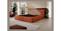 Lit coffre CERVIN – Velours doux Brique Toscane – 140x200 cm – Sommier relevable – Design élégant 