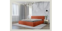 Lit coffre CERVIN – Velours doux Brique Toscane – 140x200 cm – Sommier relevable – Design élégant 