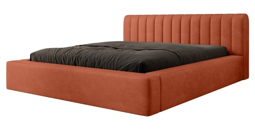 Lit coffre CERVIN – Velours doux Brique Toscane – 160x200 cm – Sommier relevable – Design élégant 