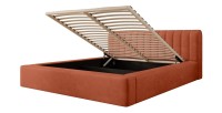 Lit coffre CERVIN – Velours doux Brique Toscane – 160x200 cm – Sommier relevable – Design élégant 