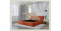 Lit coffre CERVIN – Velours doux Brique Toscane – 160x200 cm – Sommier relevable – Design élégant 