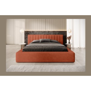 Lit coffre CERVIN – Velours doux Brique Toscane – 180x200 cm – Sommier relevable – Design élégant 