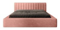 Lit coffre CERVIN – Velours doux Ocre rosé – 180x200 cm – Sommier relevable – Design élégant 