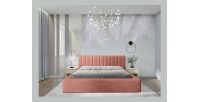 Lit coffre CERVIN – Velours doux Ocre rosé – 180x200 cm – Sommier relevable – Design élégant