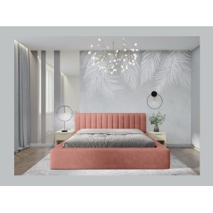 Lit coffre CERVIN – Velours doux Ocre rosé – 180x200 cm – Sommier relevable – Design élégant
