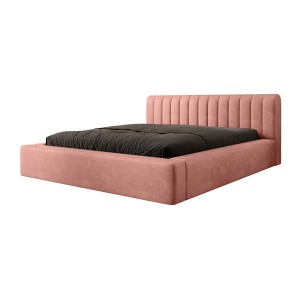 Lit coffre CERVIN – Velours doux Ocre rosé – 180x200 cm – Sommier relevable – Design élégant 