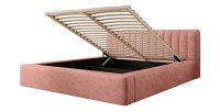 Lit coffre CERVIN – Velours doux Ocre rosé – 180x200 cm – Sommier relevable – Design élégant 