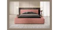Lit coffre CERVIN – Velours doux Ocre rosé – 180x200 cm – Sommier relevable – Design élégant 