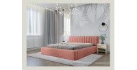 Lit coffre CERVIN – Velours doux Ocre rosé – 180x200 cm – Sommier relevable – Design élégant 