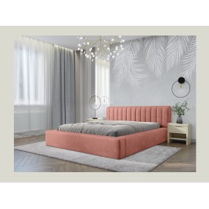 Lit coffre CERVIN – Velours doux Ocre rosé – 180x200 cm – Sommier relevable – Design élégant 