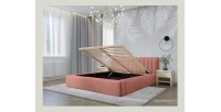 Lit coffre CERVIN – Velours doux Ocre rosé – 180x200 cm – Sommier relevable – Design élégant 