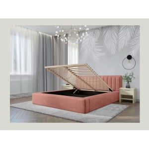 Lit coffre CERVIN – Velours doux Ocre rosé – 180x200 cm – Sommier relevable – Design élégant 