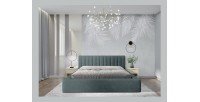 Lit coffre CERVIN – Velours doux Nuit émeraude – 140x200 cm – Sommier relevable – Design élégant
