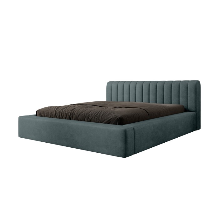 Lit coffre CERVIN – Velours doux Nuit émeraude – 140x200 cm – Sommier relevable – Design élégant 