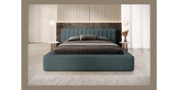 Lit coffre CERVIN – Velours doux Nuit émeraude – 140x200 cm – Sommier relevable – Design élégant 