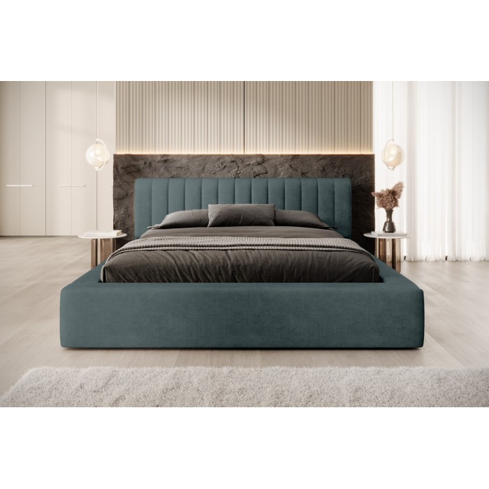 Lit coffre CERVIN – Velours doux Nuit émeraude – 140x200 cm – Sommier relevable – Design élégant 