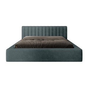 Lit coffre CERVIN – Velours doux Nuit émeraude – 160x200 cm – Sommier relevable – Design élégant 