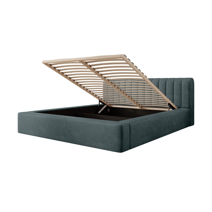 Lit coffre CERVIN – Velours doux Nuit émeraude – 160x200 cm – Sommier relevable – Design élégant 