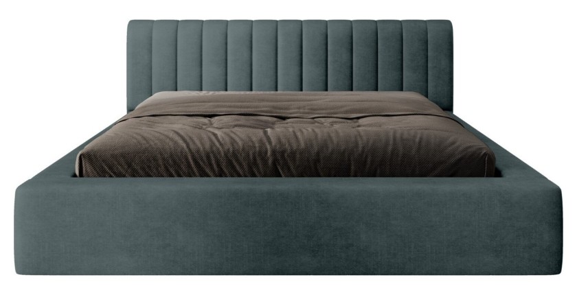 Lit coffre CERVIN – Velours doux Nuit émeraude – 180x200 cm – Sommier relevable – Design élégant 