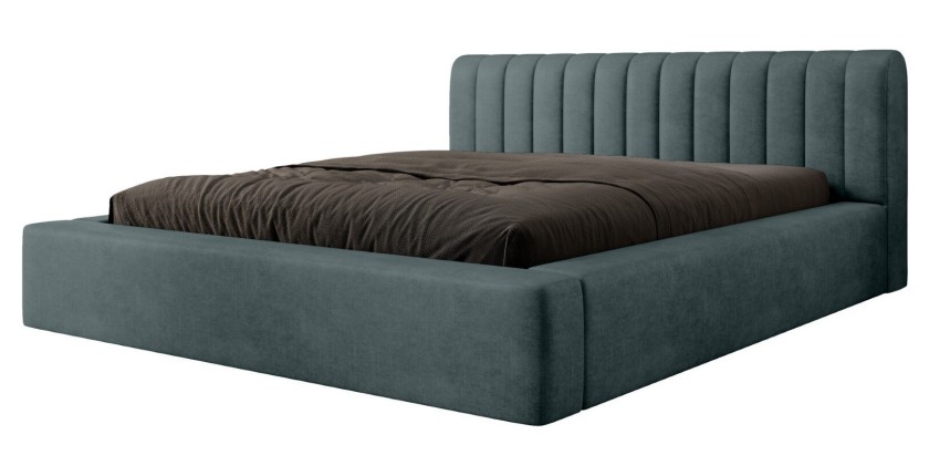 Lit coffre CERVIN – Velours doux Nuit émeraude – 180x200 cm – Sommier relevable – Design élégant 