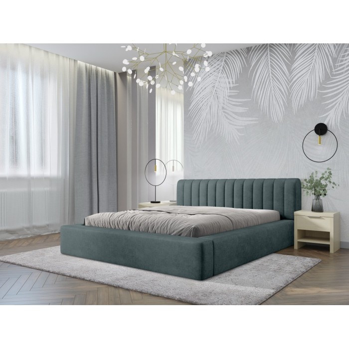 Lit coffre CERVIN – Velours doux Nuit émeraude – 180x200 cm – Sommier relevable – Design élégant 